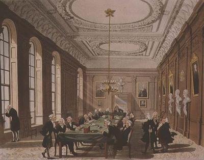 College of Physicians z Ackermannova „Microcosm of London“ (barevná rytina) od T. and Pugin A.C. Rowlandson