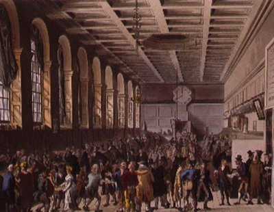 Custom House, The Long Room z Ackermannova „Microcosmos of London“ od T. and Pugin A.C. Rowlandson