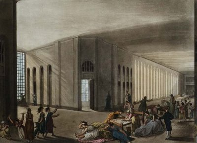 Nemocnice sv. Lukáše pro šílence, z Ackermannova „Microcosm of London“, kolem roku 1800 (barevná rytina) od T. and Pugin A.C. Rowlandson