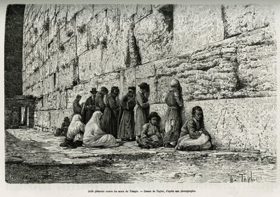 Židé plačící proti stěnám chrámu (zeď nářků). Rytina od Taylora, pro ilustraci La Syria d