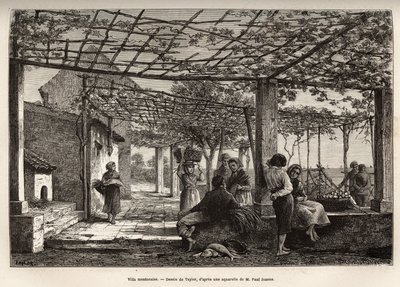 Villa Menton, rytina podle Taylorovy kresby, ilustrující cestu Menton a Bordhighera, v roce 1871, Adolphe Joanne, publikovaná v „Le tour du monde““ 1874, editoval Edouard Charton, vydání Hachette, Paříž. Kolekce Selva. od T Taylor