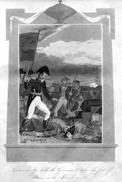 Poručík Yeo zabil guvernéra a dobyl pevnost Muros na španělském pobřeží, 1816 od T. Wallis