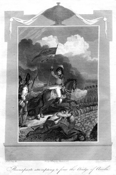 Napoleon Bonaparte se pokouší prosadit most Arcola, 1816. od T. Wallis