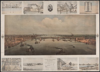 Most v St Louis, kolem roku 1874 (chromolitograf) od T. Welcker