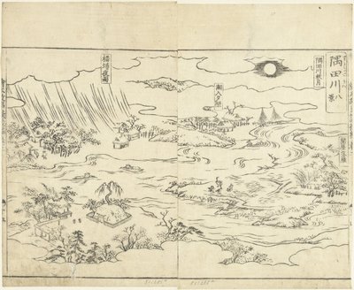 Osm pohledů na řeku Sumidu Sumidagawa hakkei (název na objektu) Ehon kojidan (název série na objektu) od Tachibana Morikuni