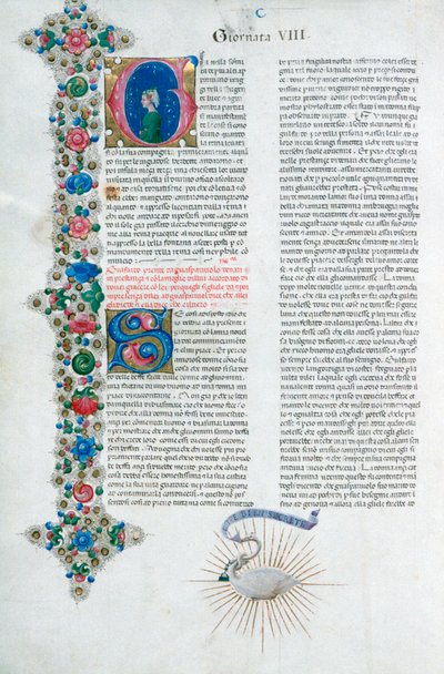 Iluminovaná rukopisná stránka z Dekameronu, Giovanni Boccaccio, Ital, c1467. od Taddeo Crivelli