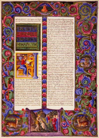 Incipit z Markova evangelia, z II. dílu Bible z Borso d