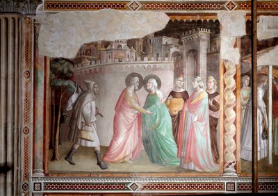 Život Panny Marie: setkání Joachima a Anny u zlaté brány (freska, kolem 1327) od Taddeo Gaddi