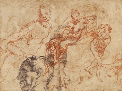 Návrh kruhové mísy (recto); Obrázkové studie (verso) od Taddeo Zuccaro