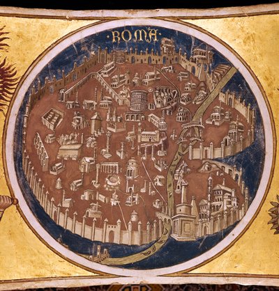 Perspektivní mapa Říma s památkami starověku, 1414 od Taddeo di Bartolo