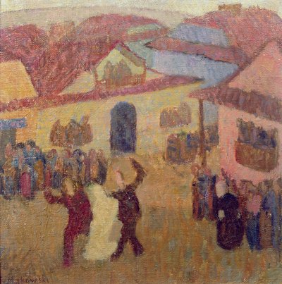 Židovská svatba ve městě (olej na plátně na palubě) od Tadeusz Makowski