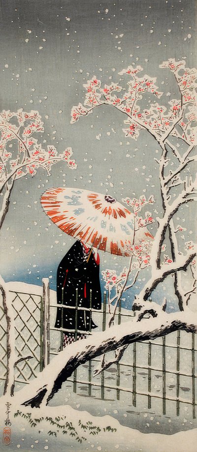 Švestka ve sněhu od Takahashi Hiroaki