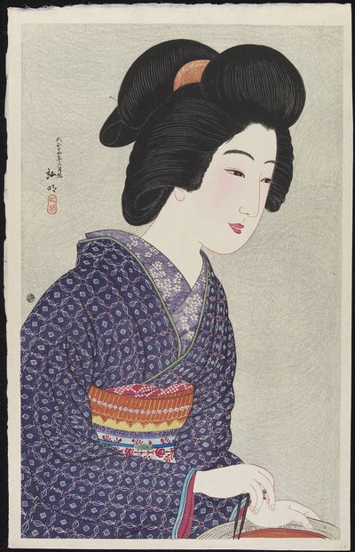 Žena sedící u grilu, únor 1925 od Takahashi Hiroaki