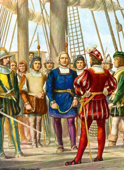 Christopher Columbus a jeho bratři Bartolomeo a Diego jsou zajati na lodi, která je odveze do Španělska od Tancredi Scarpelli