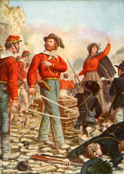 Garibaldi a jeho manželka Anita při obraně Říma v roce 1849 od Tancredi Scarpelli