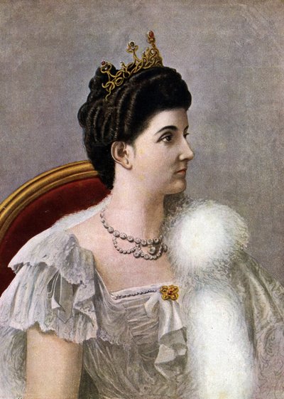Portrét italské královny Helene (Elena) Černé Hory (1873-1952) Ilustrace Tancredi Scarpelli (1866-1937) z „Storia d