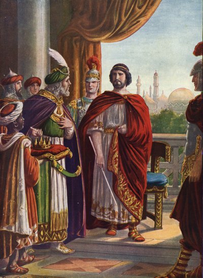 Římský starověk: Císař Julian Apostata (Julianus the Philosopher nebo Julian II) vítězný perským králem Shapur II v roce 363 n. l.““ (římský císař Julian Apostata (Julian the Philosopher) a král Persie Shapur II, 363 AD) Ilustrace Tancre od Tancredi Scarpelli