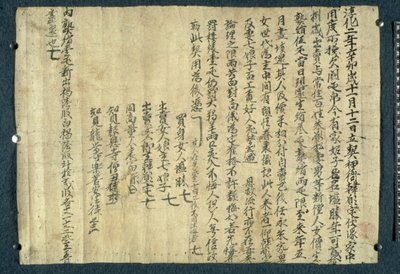 BL.Stein Roll 8820032 „Deset králů světa“ („Shi Wang Jing Tu“), stránka ze sútry (promluva o Buddhovi) Dunhuang (inkoust na pergamenu) od Tang Dynasty Chinese School