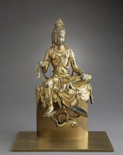 Sedící Bódhisattva Avalókitéšvara, 8. století (bronz se zlacením) od Tang Dynasty Chinese School