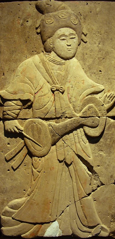 Terakotová stéla s hudebníkem, dynastií Tang od Tang Dynasty Chinese School