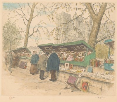 Knižní stánky na Quai de Montebello, Notre-Dame v pozadí od Tavík František Šimon (signed by artist)