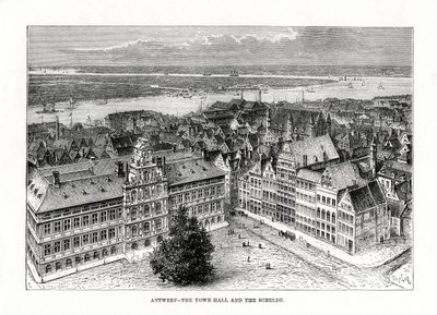 Radnice a řeka Schelde, Antverpy, Belgie, 1879 od Taylor
