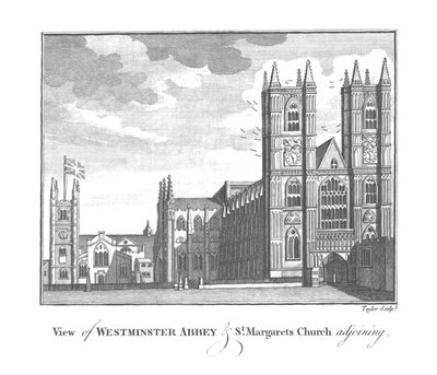 Pohled na Westminsterské opatství a přilehlý kostel St. Margarets, konec 18. a začátek 19. století od Taylor