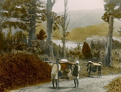 Japonská dívka v Kago, oblast Hakone, asi 1900 - 1915 (fotografie) od Teijiro Takagi