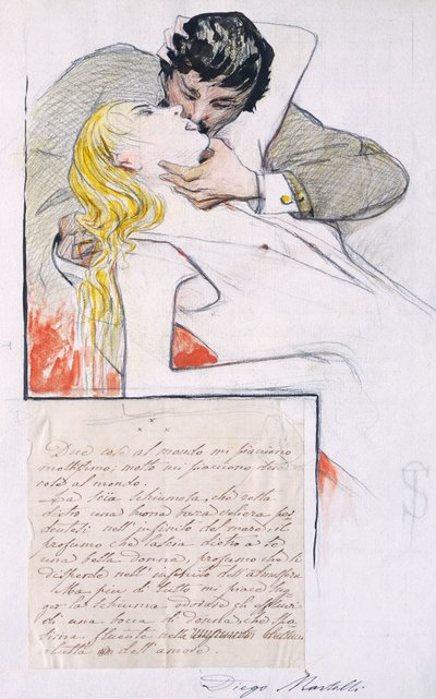 Polibek, Telemaco Signorini (1835-1901) (kresba) od Telemaco Signorini