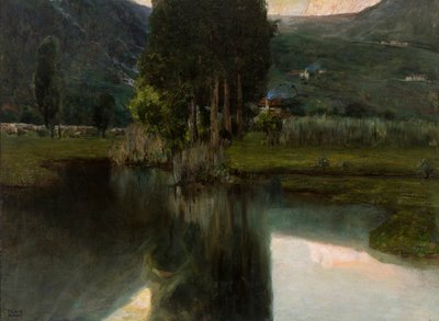 Jezero s cypřiši a domy, 1923. od Teodoro Wolf Ferrari
