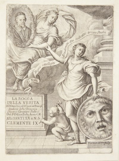 La Bocca della Verita. Titulní viněta s portrétem papeže Klementa IX od Teresa del Pò