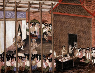 Diváci sledují divadelní představení (nástěnná malba) od Thai School