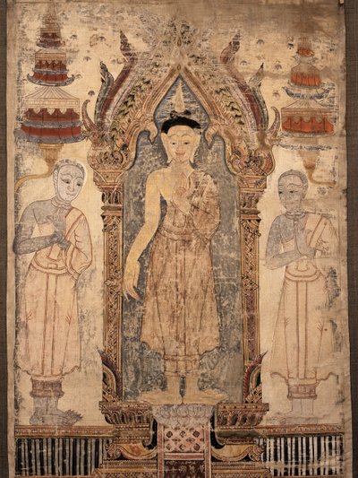 Banner s vyobrazením Buddhy s žáky, počátek 19. století (malované plátno) od Thai School