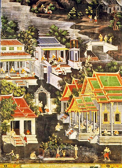 Life of the Monks, Wirharn Sasada, Wat Bowonniwet Vihara, Bangkok (freska) od Thai School