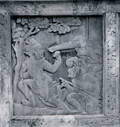 Jeden ze série reliéfů zobrazujících Rámakien (Rámájana). od Thai School