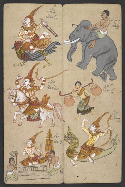 Nebo 16455 f.10r, Zvířata ze zvěrokruhu, z Phrommachatu (pergamen) od Thai School