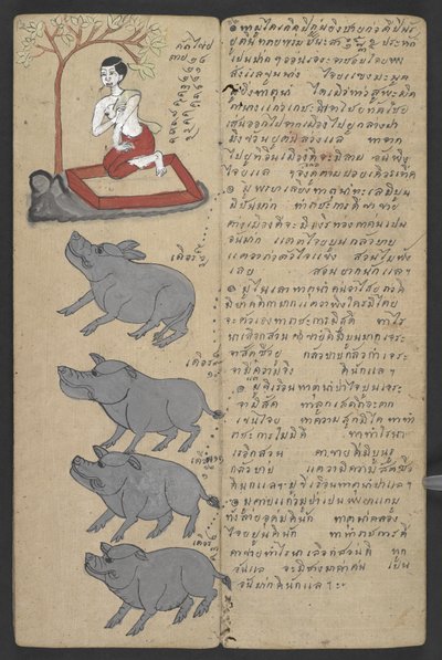 Nebo 16455 f.13r, Zvířata ze zvěrokruhu, z Phrommachatu (pergamen) od Thai School