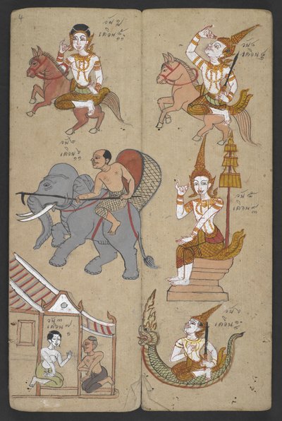 Nebo 16455 f.4r, Zvířata ze zvěrokruhu, z Phrommachatu (pergamen) od Thai School
