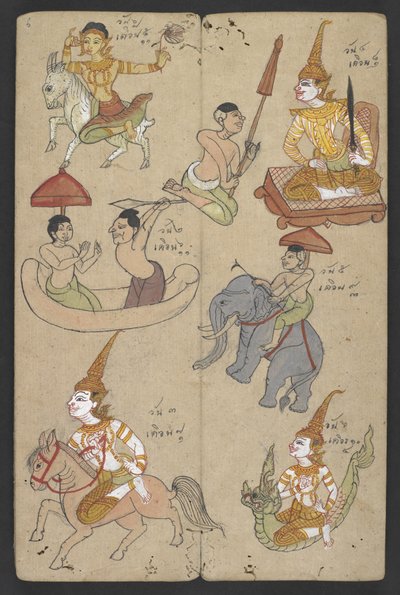 Nebo 16455 f.6r, Zvířata ze zvěrokruhu, z Phrommachatu (pergamen) od Thai School
