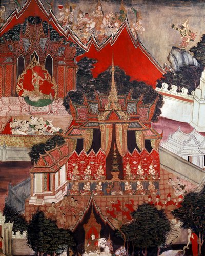 Scény ze života Buddhy, polovina 19. století (nástěnná malba) od Thai School