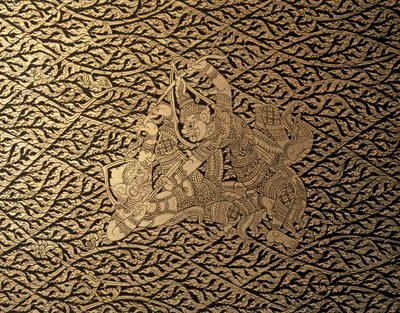 THAI ART: Epizoda z "Rámájany" s výzdobou Kra Nak. Knižní vitrína, Bangkok St... od Thai School