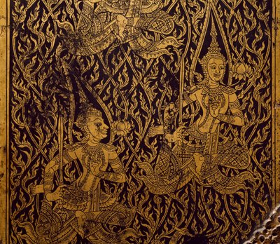 Šatní skříň na sútru, vyřezávané a lakované dřevo, z Bangkoku, Thajsko, Detail, Thajská civilizace, začátek 19. století od Thai School