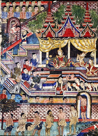 Wiharn Laikarn, epizoda z Jataka Sang Thong (freska) od Thai School