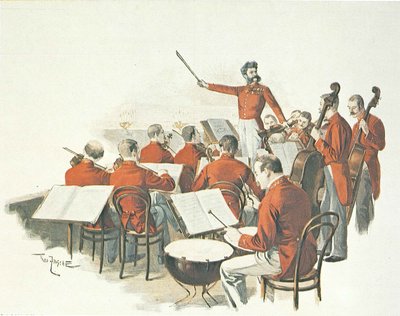 Rakouský skladatel Johann Strauss II a jeho hudební skupina na dvorním plese. od Theo Zasche