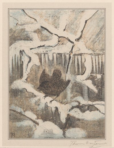 Střízlík na zasněžené větvi od Theo van Hoytema (signed by artist)