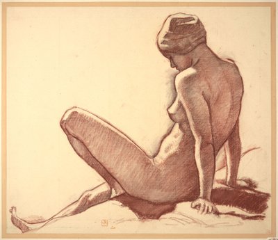 Studie ženského aktu u moře pro „Koupající se ženy“ od Théo van Rysselberghe
