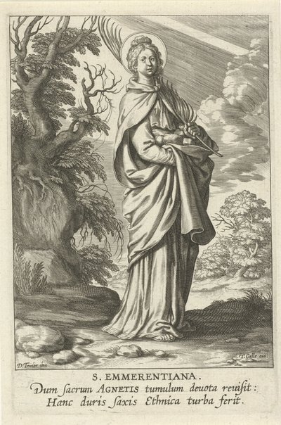 Heilige Emerentiana van Rome S. Emmerantiana (title on object) Vrouwelijke heiligen (series title) Speculum Illustratum Virginum (series title)   1333042   cs       czech Successfully Translated  Original: Fol.135v Second Gospel of Matthew, from the Borso  od Theodoor Galle