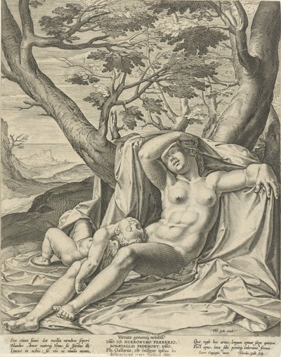 Spící Venuše a Amor od Theodoor Galle