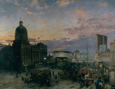 Washington Street, Indianapolis za soumraku, 1892-1895 od Theodor Groll