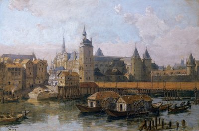 Ile de la Cite a Palais de Justice (dříve Palais Royal) v 16. století, 1917 od Theodor Josef Hubert Hoffbauer